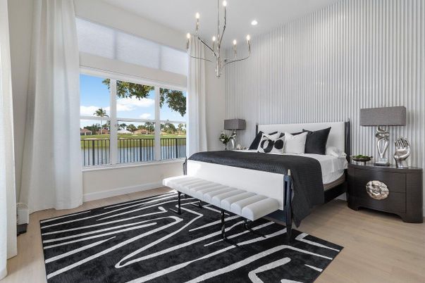Bedroom, Interior, Pendant Lights, Recessed Lighting, Water, Wood Texture Flooring