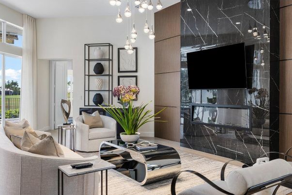 Fireplace, Interior, Living room, Marble Walls, Pendant Lights