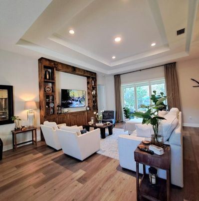 Interior, Living room, Recessed Lighting, Wood Texture Flooring