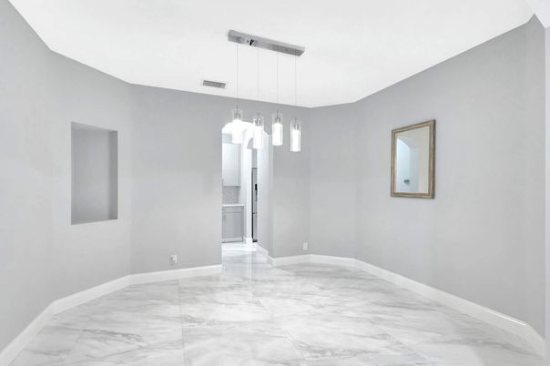 Empty room, Interior, Marble, Pendant Lights