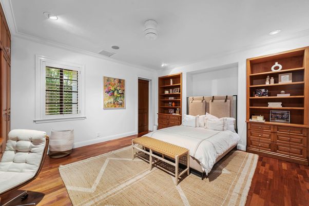 Bedroom, Interior, Recessed Lighting, Wood Texture Flooring