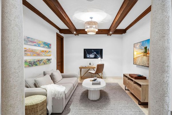 Chandelier, Home Office, Interior, Wood Texture Flooring