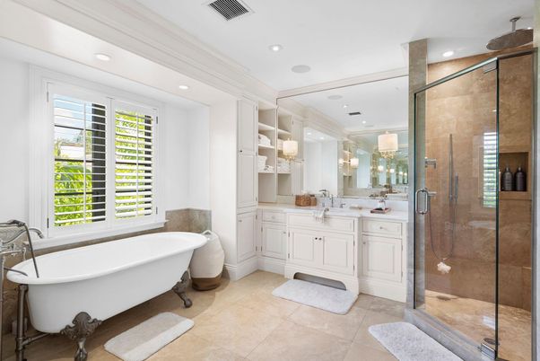 Bathroom, Dual Sink Vanities, Free Standing Baths, Glass Shower, Interior, Recessed Lighting