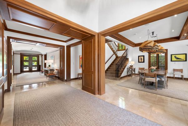 Dining room, Interior, Recessed Lighting, Wooden Beams