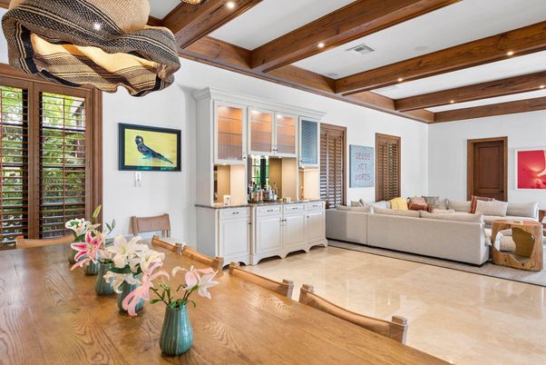 Interior, Living room, Recessed Lighting, Wooden Beams