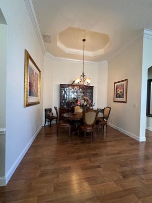Chandelier, Dining room, Interior, Wood Texture Flooring