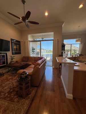 Interior, Living room, Pendant Lights, Recessed Lighting, Wood Texture Flooring