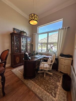 Home Office, Interior, Pendant Lights, Wood Texture Flooring