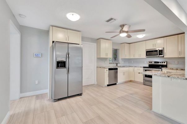 Interior, Kitchen, Stainless Steel Appliances, Wood Texture Flooring