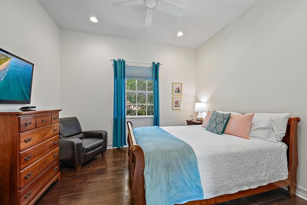 Bedroom, Interior, Recessed Lighting, Wood Texture Flooring