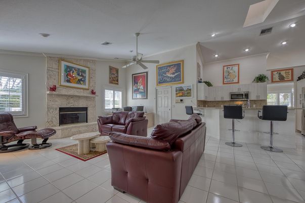 Fireplace, Interior, Kitchen, Living room, Recessed Lighting