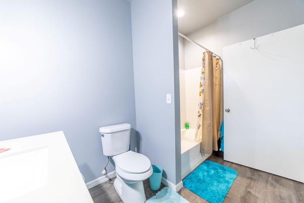 Bathroom, Interior, Recessed Lighting, Wood Texture Flooring
