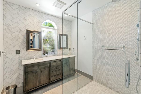 Bathroom, Glass Shower, Interior, Recessed Lighting