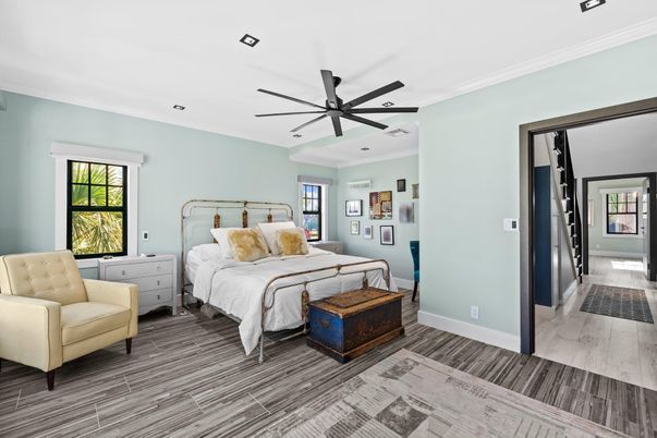 Bedroom, Interior, Recessed Lighting, Wood Texture Flooring