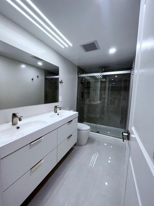 Bathroom, Dual Sink Vanities, Glass Shower, Interior, Recessed Lighting