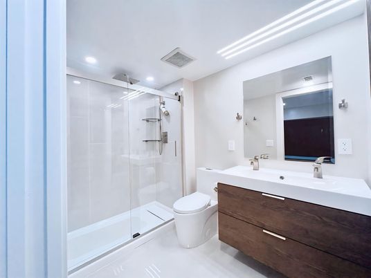 Bathroom, Glass Shower, Interior, Recessed Lighting