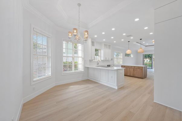 Chandelier, Interior, Kitchen, Pendant Lights, Recessed Lighting, Wood Texture Flooring