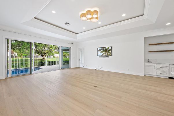 Empty room, Interior, Recessed Lighting, Wood Texture Flooring