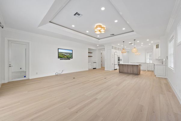 Interior, Kitchen, Pendant Lights, Recessed Lighting, Wood Texture Flooring