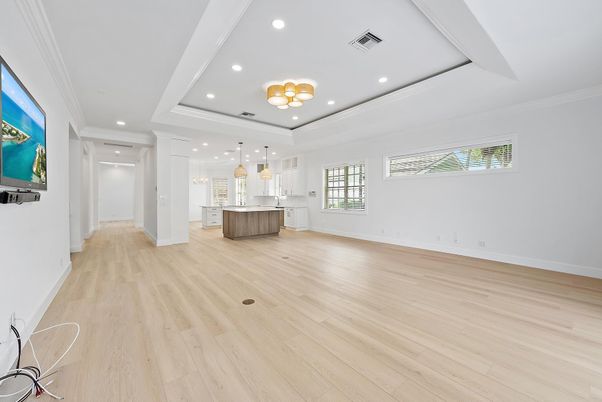 Chandelier, Interior, Kitchen, Pendant Lights, Recessed Lighting, Wood Texture Flooring