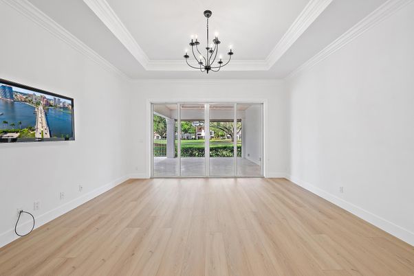 Chandelier, Empty room, Interior, Wood Texture Flooring