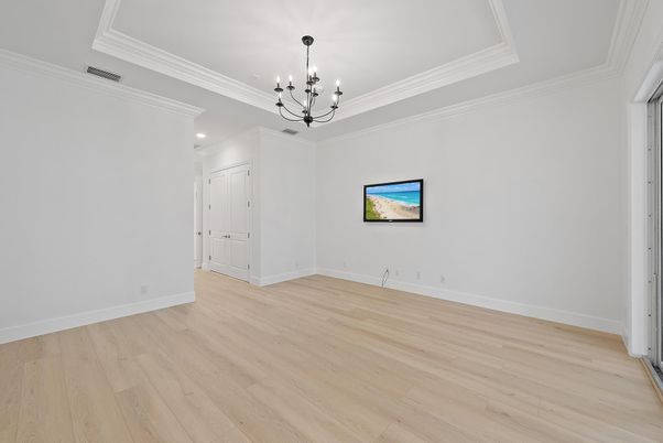Empty room, Interior, Pendant Lights, Recessed Lighting, Wood Texture Flooring