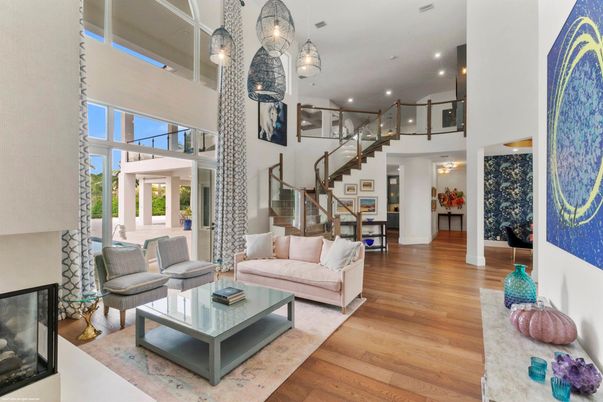 Interior, Living room, Pendant Lights, Recessed Lighting, Wood Texture Flooring