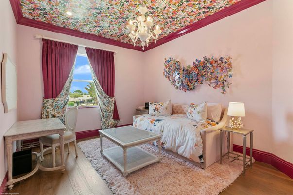 Bedroom, Chandelier, Interior, Recessed Lighting, Wood Texture Flooring