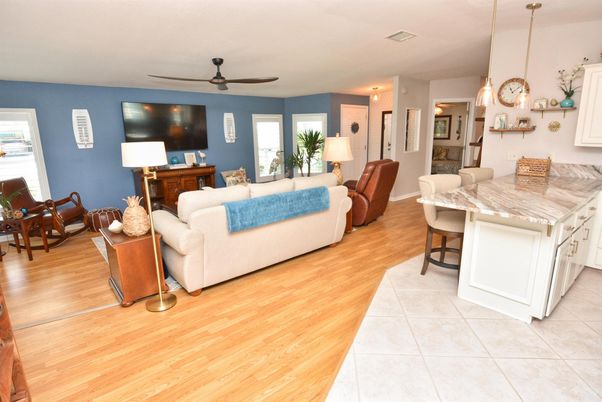 Dining room, Interior, Kitchen, Living room, Pendant Lights, Wood Texture Flooring