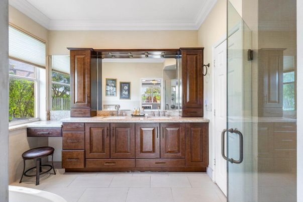 Bathroom, Dual Sink Vanities, Glass Shower, Interior