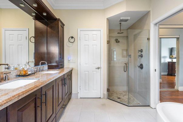 Bathroom, Dual Sink Vanities, Glass Shower, Interior