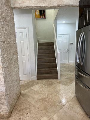 Interior, Kitchen, Recessed Lighting, Stone Walls