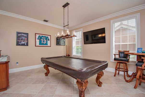 Billiard Table, Game Room, Interior, Pendant Lights