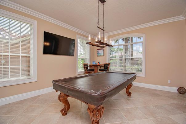 Billiard Table, Game Room, Interior, Pendant Lights