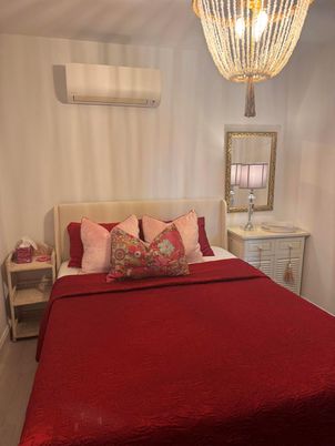 Bedroom, Chandelier, Interior, Wood Texture Flooring