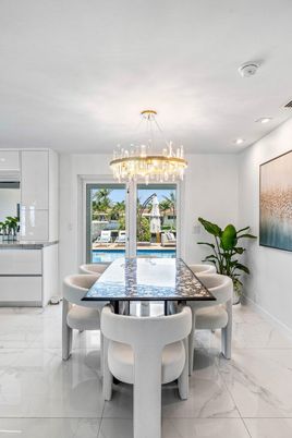Chandelier, Dining room, Interior, Marble, Recessed Lighting, Water
