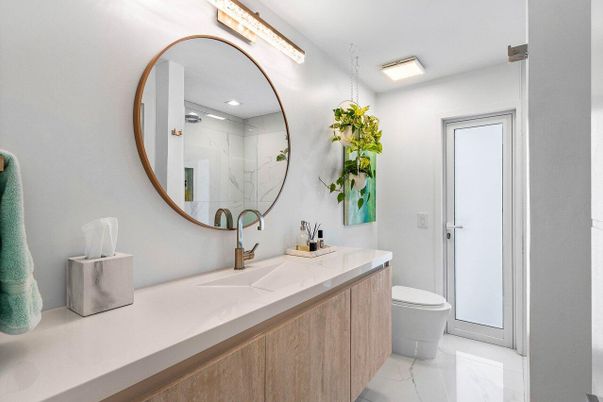 Bathroom, Dual Sink Vanities, Interior, Marble, Recessed Lighting