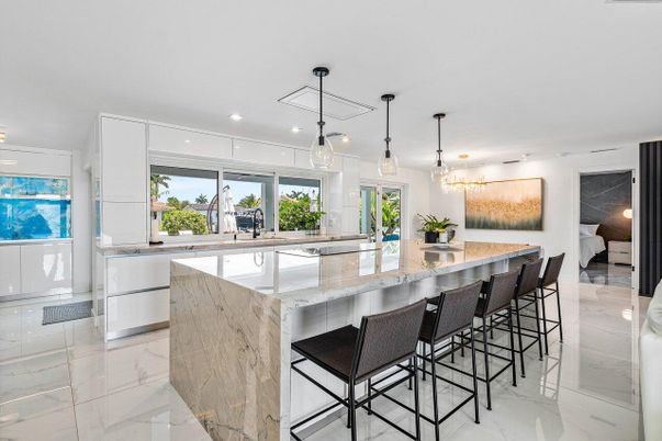 Interior, Kitchen, Marble, Pendant Lights, Recessed Lighting
