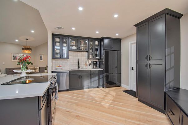 Interior, Kitchen, Pendant Lights, Recessed Lighting, Wood Texture Flooring
