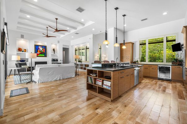 Dining room, Interior, Kitchen, Living room, Pendant Lights, Recessed Lighting, Wood Texture Flooring