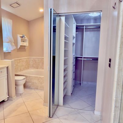 Bathroom, Interior, Marble, Recessed Lighting, Walk-in Closets