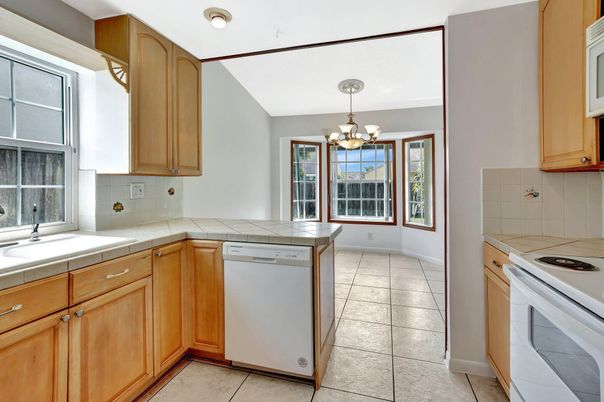 Chandelier, Interior, Kitchen, Tile Countertops