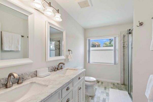 Bathroom, Dual Sink Vanities, Glass Shower, Interior