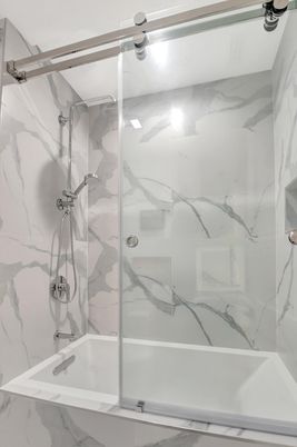 Bathroom, Glass Shower, Interior, Marble Walls