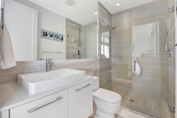 Bathroom, Glass Shower, Interior, Recessed Lighting