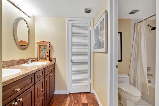 Bathroom, Dual Sink Vanities, Interior, Wood Texture Flooring