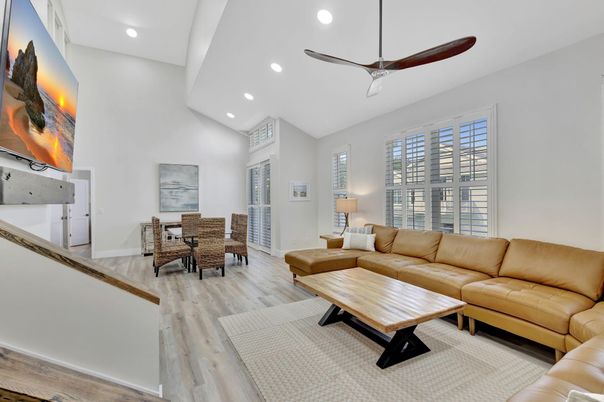 Dining room, Interior, Living room, Recessed Lighting, Wood Texture Flooring