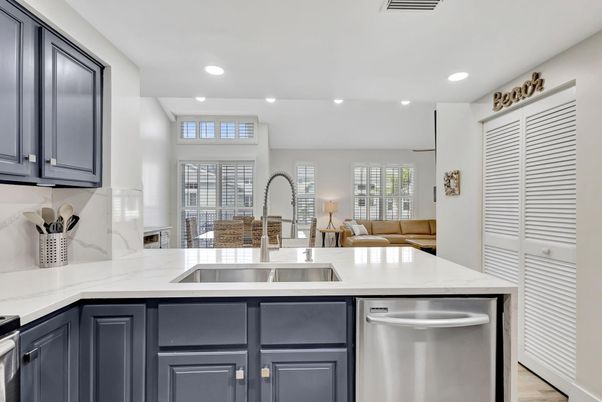 Interior, Kitchen, Living room, Recessed Lighting, Stainless Steel Appliances, Wood Texture Flooring