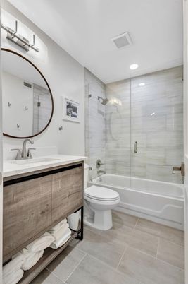 Bathroom, Glass Shower, Interior, Recessed Lighting