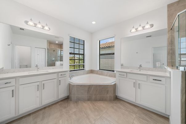 Bathroom, Dual Sink Vanities, Glass Shower, Interior, Recessed Lighting